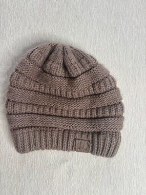 C.C Taupe Ribbed Knit Beanie